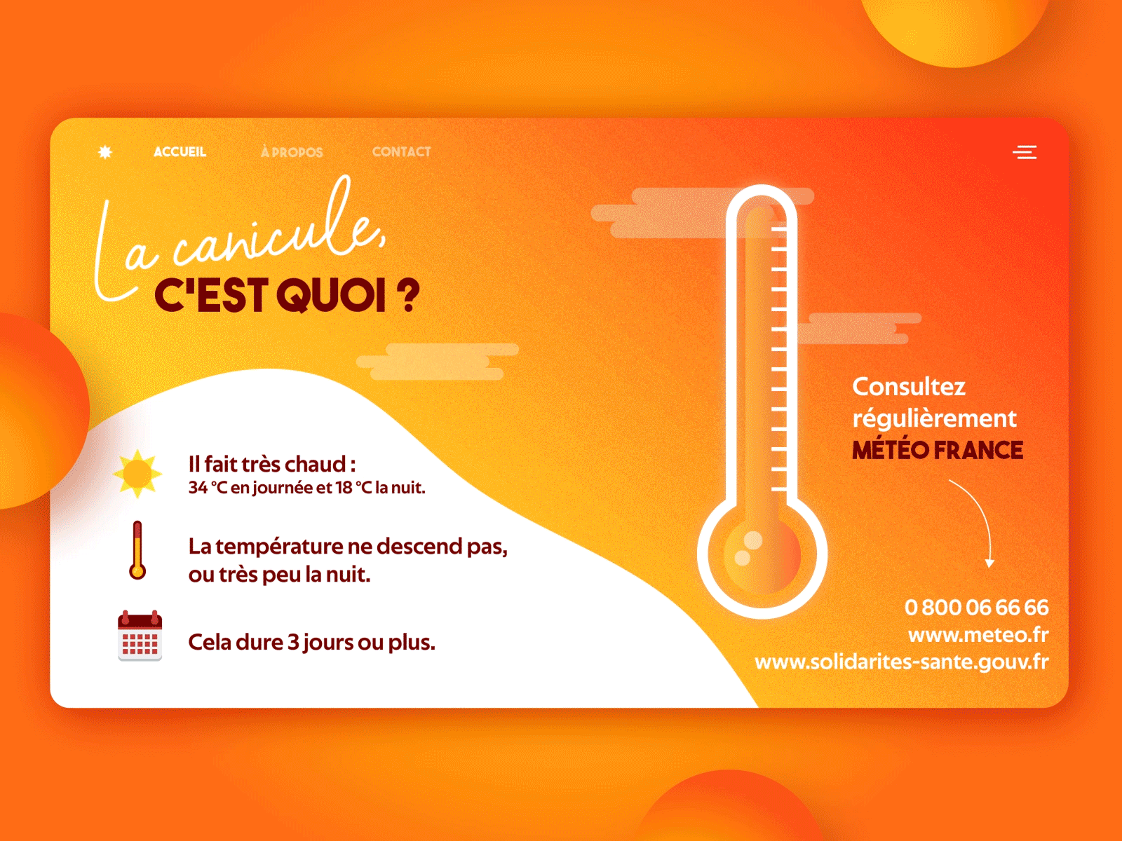 Webdesign - Heat wave animated animation application canicule fever heat wave hot illustration meteo orange sun temperature thermometre ui uidesign uiux ux weather web webdesign