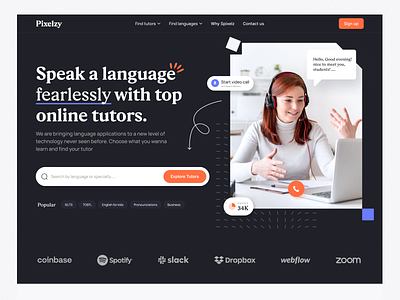 Pixelzy - Online learning to learn other Languages daily ui design english homepage learning online learning website screen speak tutor ui design uiux website