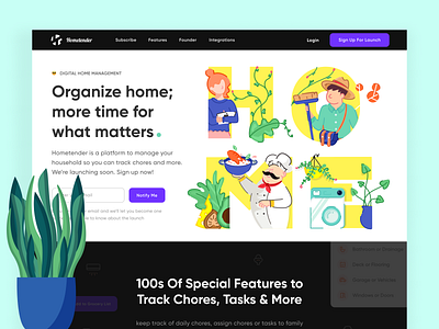 Home Management Saas Landing Page | Hometender.co chores management cook food grocery home maintenance home management illustration landing page meal plants product designer recipe saas design saas landing page saas web design saas website ux designer website design website designer