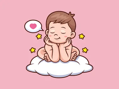 Cute Baby with Cloud Cartoon baby baby shower boy cartoon character childhood children cloud cute design doodle illustration kid love sweet vector