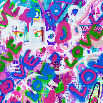 Neon Love abstract abstract art acrylic paint anime anime girl art blue colorful creative design eyes fine art graffiti green heart love mixed media neon pink spraypaint