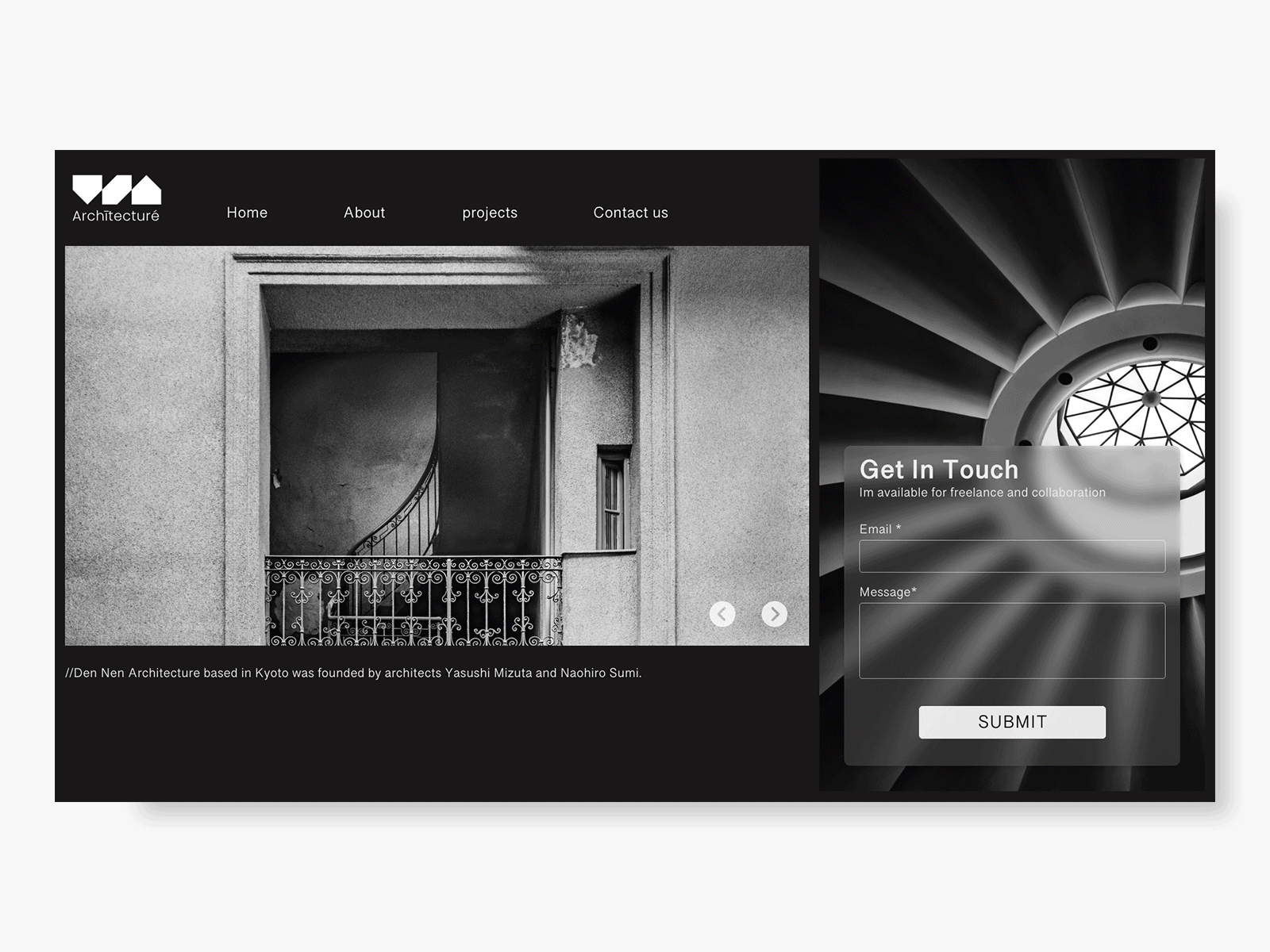 Portfolio website ui - architecture architecture design blackandwhite cleanui dailyui design gradient interaction minimal porfolio portfolio ui uiux ux web design webdesign website