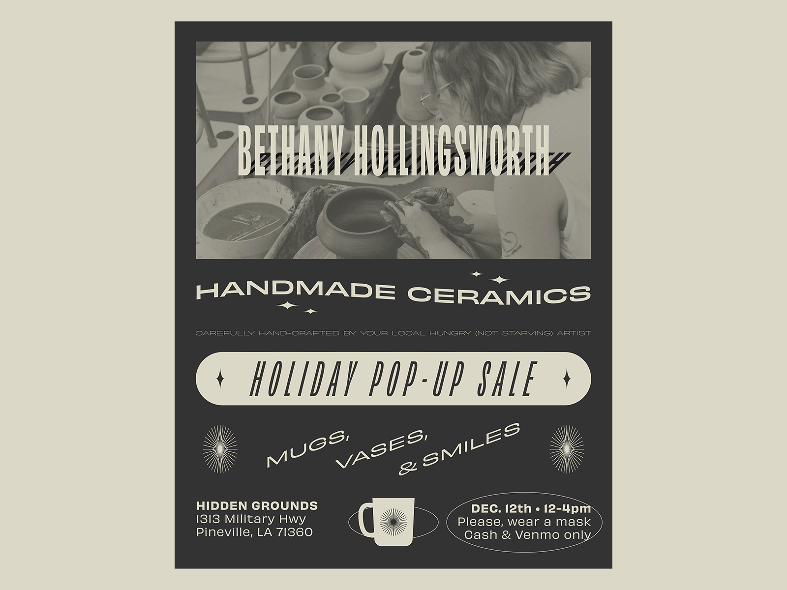 Ceramics Pop-up Sale Flyer ceramics design digital ads flyer flyer design handmade layout pottery promotion simplistic social media sparkles starving artist