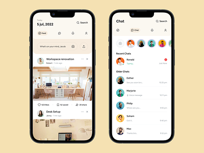 Social App UI app design app ui clean interface clean ui design minimal mobile design mobile ui modern ui pastel color popular design retro color retro theme retro ui social social app design social media user interface