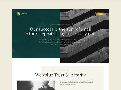 Lucrum Homepage Concept brand branding concept design finance gold green identity luxury minimal real estate web design website
