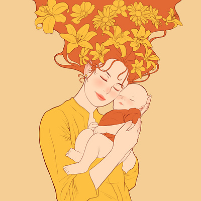 Mother's Day 2020 art noveau baby digital illustration happy mothers day illustration mom motherhood mothers day