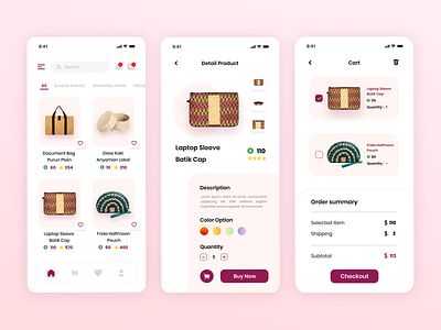 Du Anyam Mobile App app culture design du anyam ecommerce ecommerce app ecommerce shop graphicdesign indonesia indonesiaproduct minimal mobile app mobile ui pink product productdesign ui uidesign uiux ux