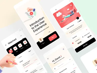 Course App Design 3d 3d art app application black creative filter learning mobile app mobile apps mobile ui onboarding online course online store product design red ui uidesign webdesign yellow
