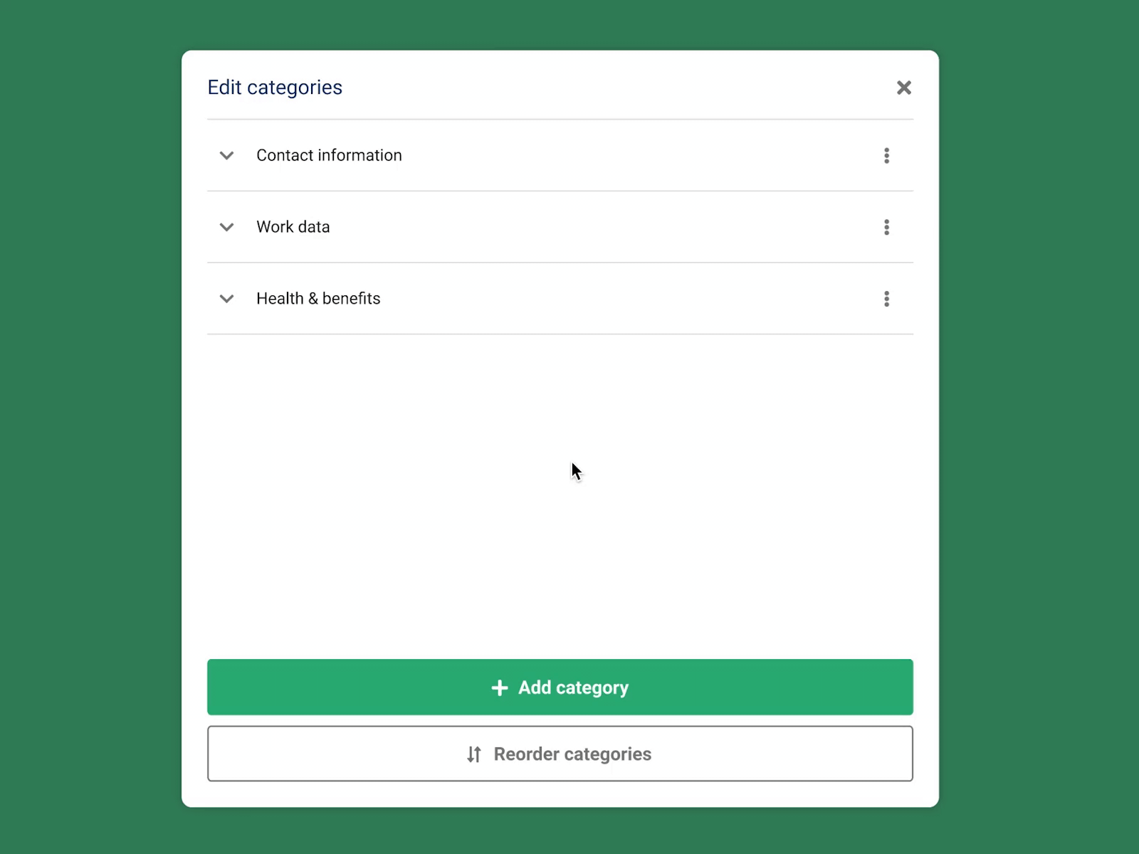 Double accordion accordions categories modals reorder sort