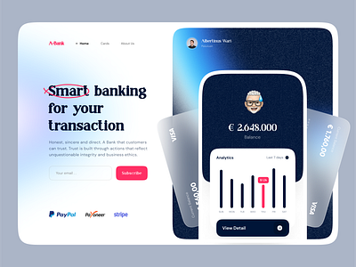 🧧 A Bank Landing Page - Hero Exploration 🧧 analytics bank bank app bank card banking banking app card chart hero hero image hero section landing landing page landing pages landingpage stats web web design webdesign website