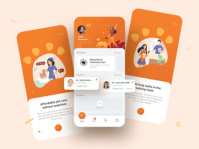 Pet Care Mobile App app design illustration mobile mobile app orange pet pet care pets sketch ui ux veterinarian veterinary