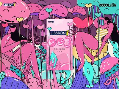 「杰士邦品牌-包装插画」 design draw flat illustration red red purple vector vector art