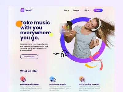 Music app landing page design best shot colors colorscheme design gradient landing minimalism music music app music player ui uiux userexperience userinterface ux webdesign website