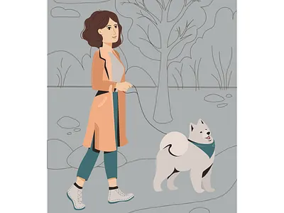 Girl with a dog beautiful character characterdesign dog garden girl illustration likes walk