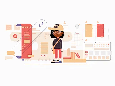 Adobe Blog Post Creative Banner Design animation black branding character cool design design system girl icons illustration illustrator minimal outline people people illustration teen ui ux vector website