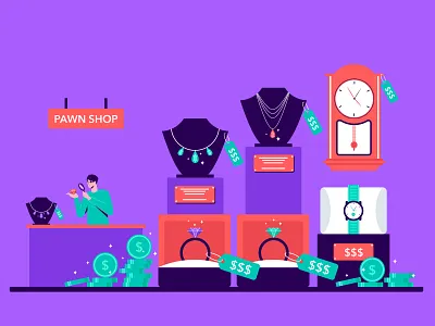 Pawn Shop 2d character design dribbble flat design illustration inspirations man minimal pawnshop shot vector