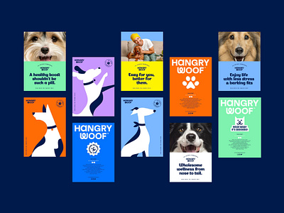 The HangryWoof branding design dog dog supplements graphic design pet pet supplements poster poster design systematic typography