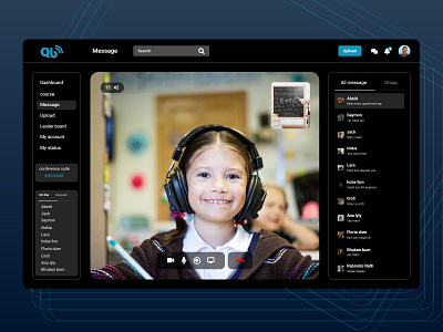 Qb video calling site 2021 children clean dark theme kid live live chat message minimal skype ui ui ux ux video app video call video calling video website web website design zoom