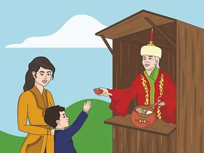Nauryz, Kazakhstan adventure equinox grandmother happy holiday illustration kazakhstan mother and son navruz vector web