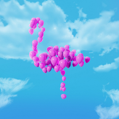 Flamingo Balloons balloon blender blender3d flamingo photoshop pink render sky