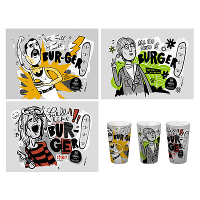 BSF cups burger cups festival festivalcups freddie mercury illustraion john lennon kurt cobain merchandise