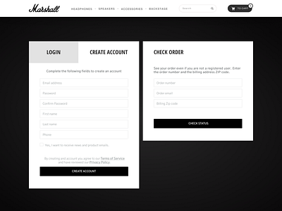 Marshall's online store account check status check status figma headphone login page sound