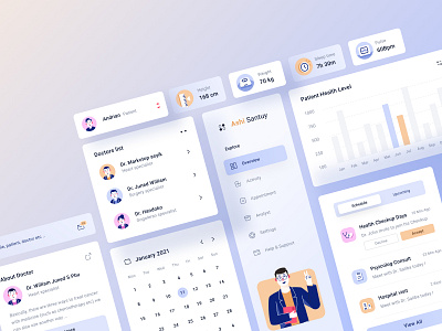 Health care dashboard avatar body chart dashboard desktop doctor drug health hospital icon designs illustration kit message mobile mobile ui orange pink profile purple ui