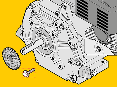 Isometric engine adobe illustrator blueprint cogwheel engine engineer instructional illustration isometric tech technical drawing technical illustration vector graphics