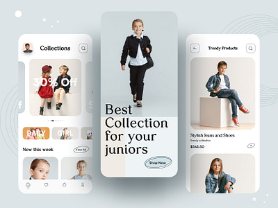 Junior Fashion app 2021 trend app baby shop best shot brand clothing delivery design dribbble best shot ecommerce app fashion ios junior fashon kid mobile app design online shopping typography ui ui design ux