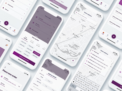 Laundry services app UI adobe xd app design app designer figma interface ios app map ui mobile app design modern overlay purple time picker ui uiux user experience design user interface