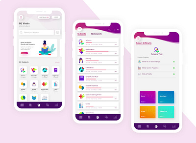 iKen Learning App - Student App UI Design android app design flat ios minimal mobile ui ux ui design ux