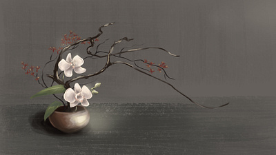 Digital ikebana art flower flower illustration ikebana illustration orchid oriental photoshop sketch study