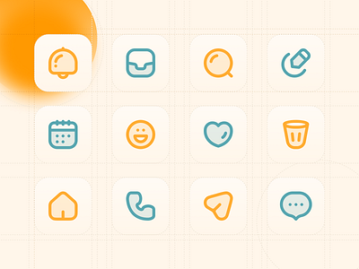 Chubby Icon Set - Duotone Style bell bubble bucket calendar edit emoji favorite figma heart home icon icon pack icon set illustration inbox message notification search vector write