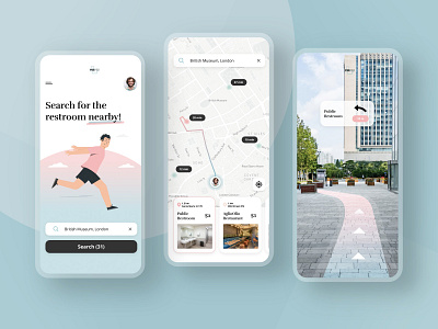 Peeper - Search for the restroom nerby application design funny map mobile mobile app mobileapp restroom run simple toilet ui userinterface ux vr