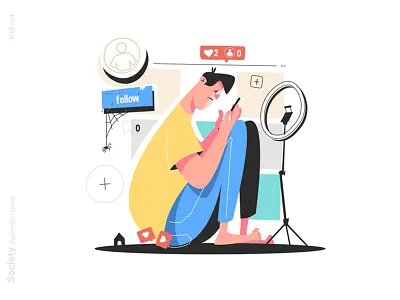 Depression without likes blog blogger character depression flat follow guy illustration instagram kit8 like likes man network people photo studio social vector vlog vlogger