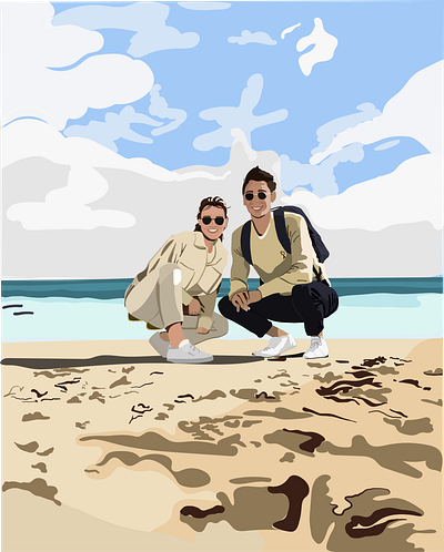 It's all neutral beach couple illustration couplegoals flat graphic design graphics illustration landscape illustration neutral palette people illustration portrait art portrait illustration