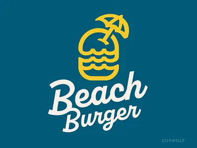 Beach Burger Logo Design beach brandmark burger coastal fastfood food identity logo logo design logos logotype ocean restaurant sandwich typography umbrella water waves