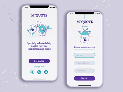 M"QUOTE concept mobile app app concept design figma flat green illustraion minimal mobile mobile app mobile design purple quote uiux web