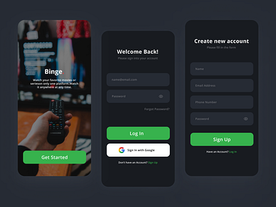 Binge App UI app design figma figmadesign icon minimal typography ui ux