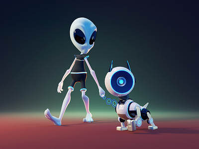 Alien & Cyberdog 3d 3d character alien blender character design character designer character illustration cyber dog illustration render robot dog