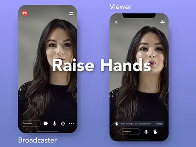 Raise hands broadcaster cobroadcaster livestream mobile motion design participants raise hands