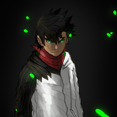 OC: The green eyed male anime characters closeup expression illustration original character