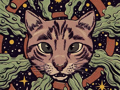 Meow art cat drawing illustration ink kitten meow moleskine psychedelic psycho retro sketchbook space spiral stars surreal surrealism vertigo vintage