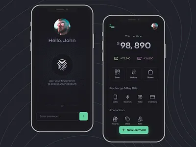 Payment App app bank app banking banking app dark mode dark theme dark ui design finance finance app financial app fintech ios pay ui uiux ux