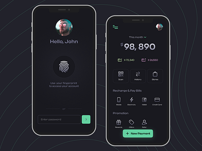 Payment App app bank app banking banking app dark mode dark theme dark ui design finance finance app financial app fintech ios pay ui uiux ux