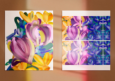 Iris, Narcissus & Orchid poster abstract colourful flowers illustration layers mood poster texture