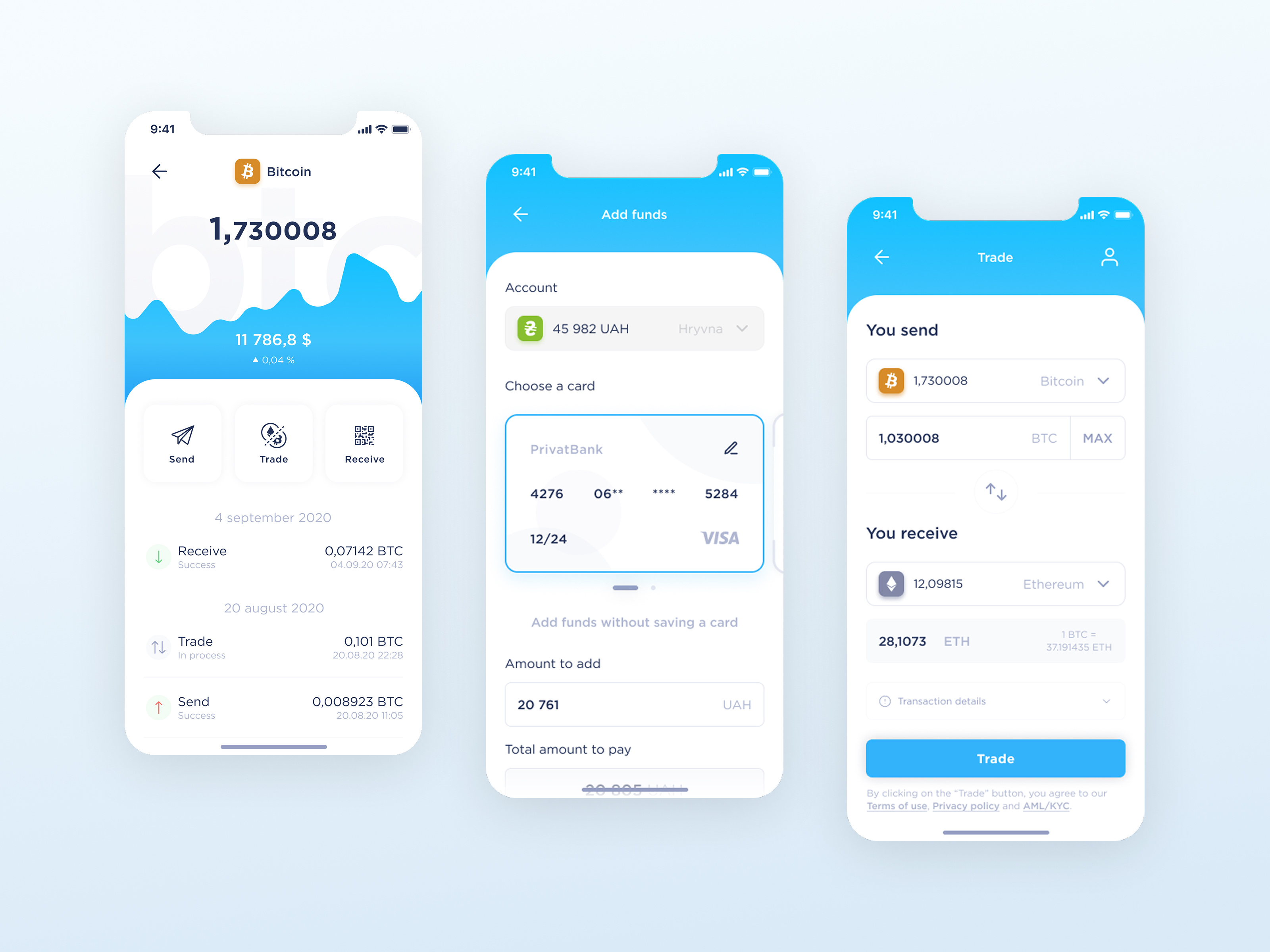 The Bits Bank / Crypto Wallet Mobile App app bitcoin blue clean ui crypto cryptocurrency currency design interface light mobile ui ux wallet