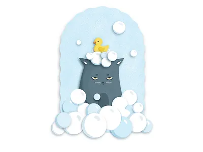 Grumpy bathing adobe illustrator bathing characterdesign cute animal funny cat grumpy cat illustration kitten papercut pet take bath take shower vector vectorart