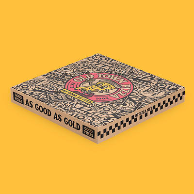 Old Town Pizza Box Mock up 2 badge beer branding california character crust food food and beverage illustration lettering packaging pizza typography