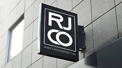 RJCO - Signage blackandwhite brand brand identity branding logo logo design logotype minimal design outdoor signage signage design signage mockup typogaphy